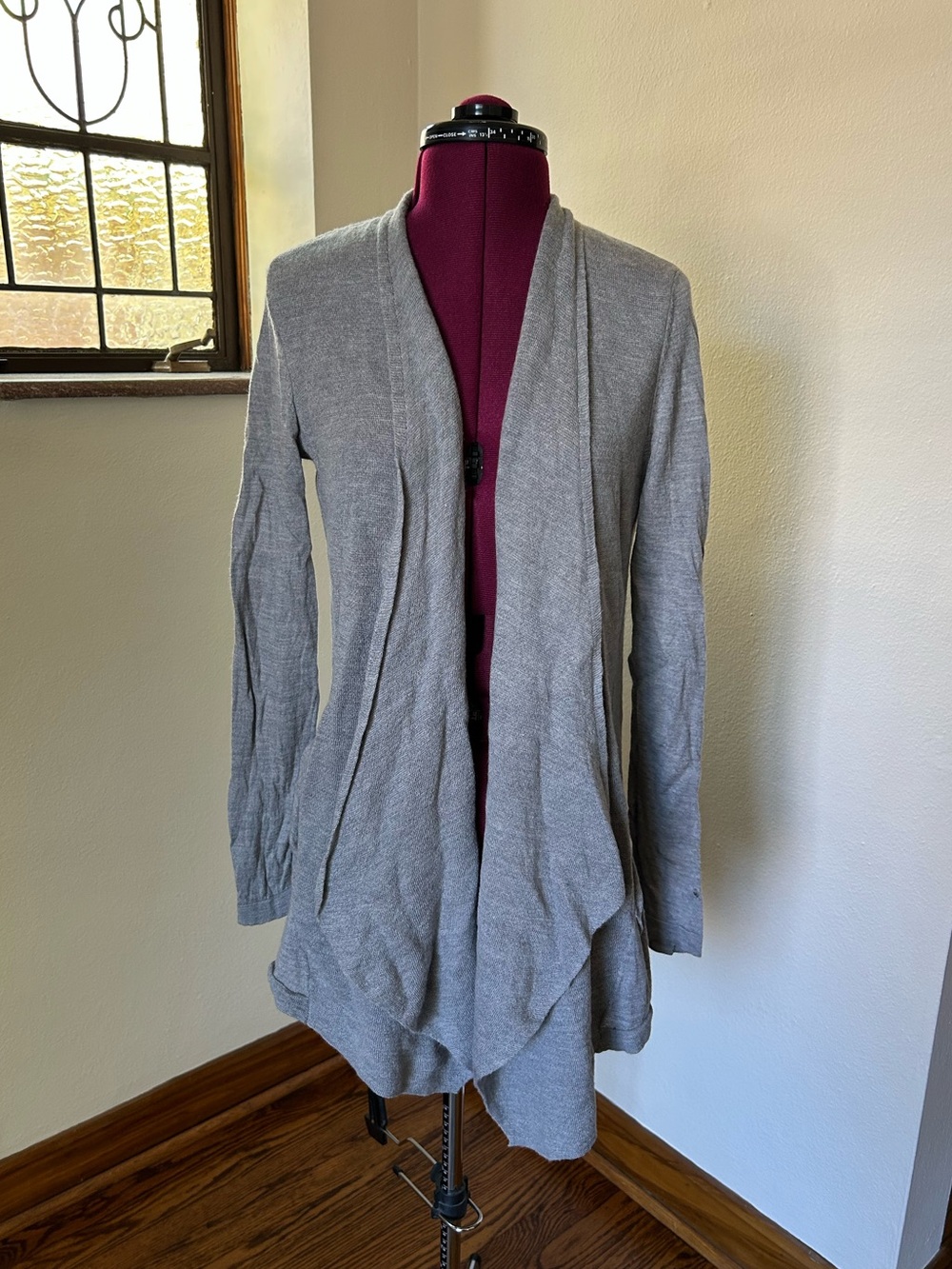 ·Eileen Fisher· Gray Merino Wool Cascading Cardigan Size Small